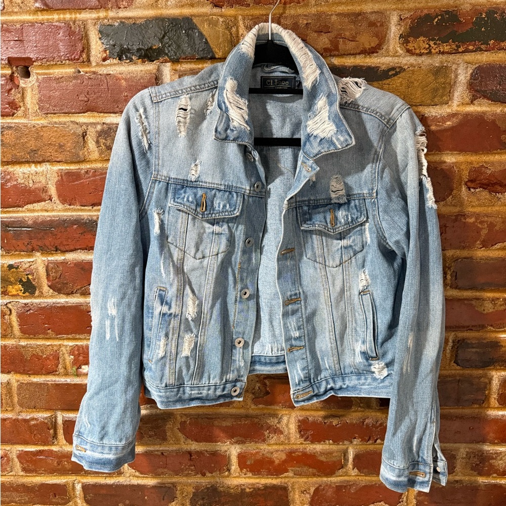 CI SONO Distressed Light Blue Denim Jacket, Size Large